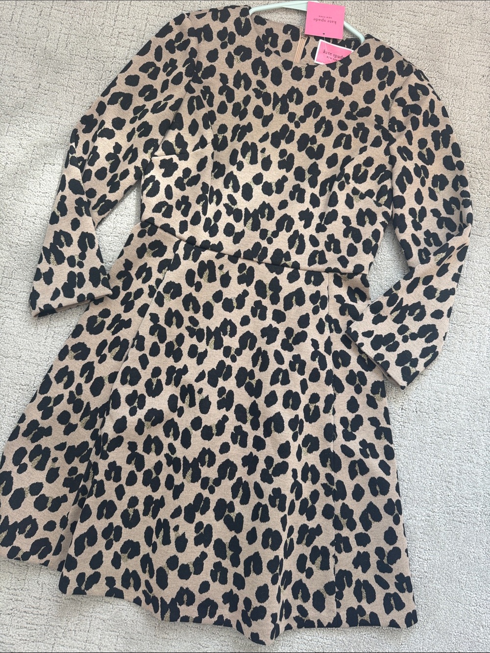 Brand new kate spade Beige and Black Leopard Print Dress with gold accents
